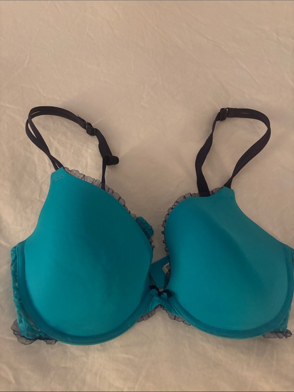 Dkny Teal Push-Up Bra with Black Straps and Ruffle Trim